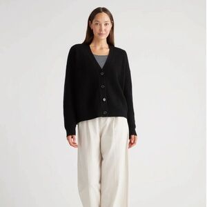Quince Women's Mongolian Cashmere Fisherman Cropped Cardigan Sweater Black S NEW